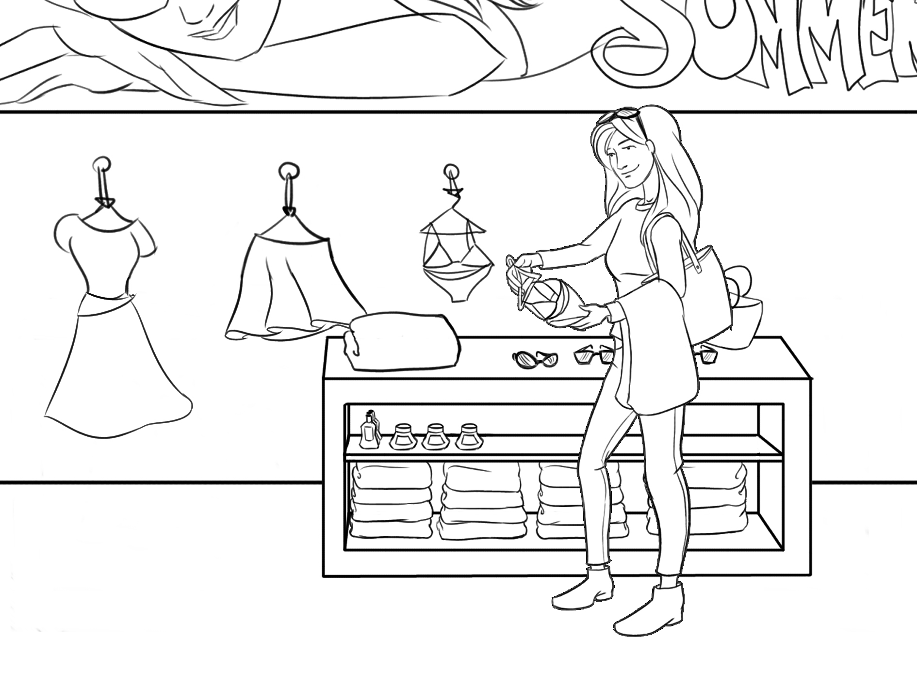 Woman buying clothes illustration